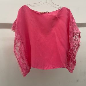 Hot pink blouse with lace sleeves